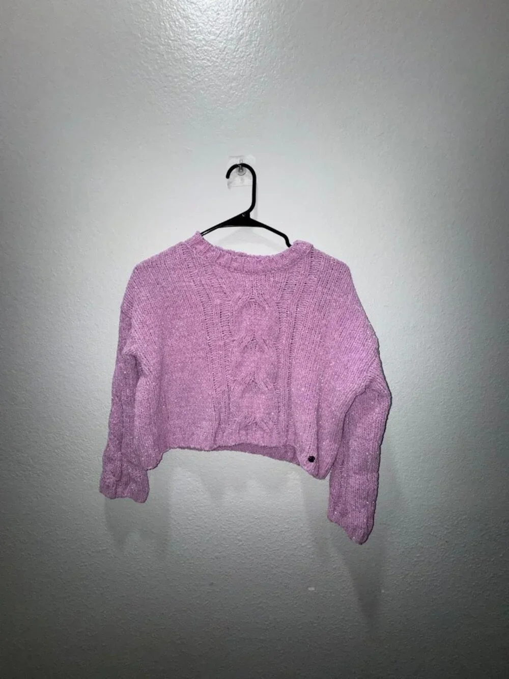 Justice Cropped Cable Knit Sweater with Sparkles